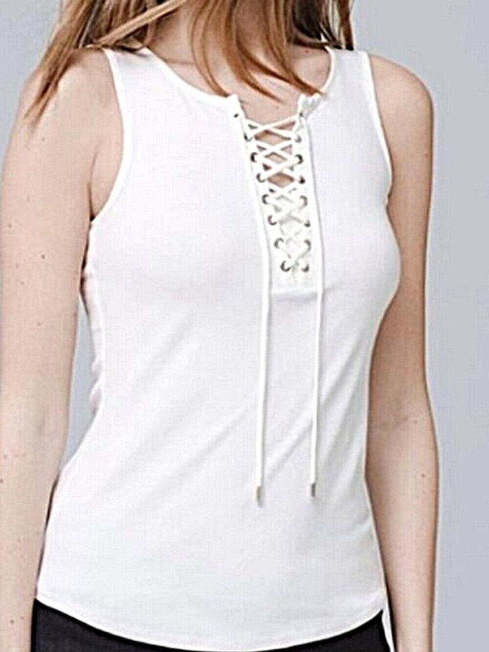White House Black Market White Miami Lace Up Tank Top size S